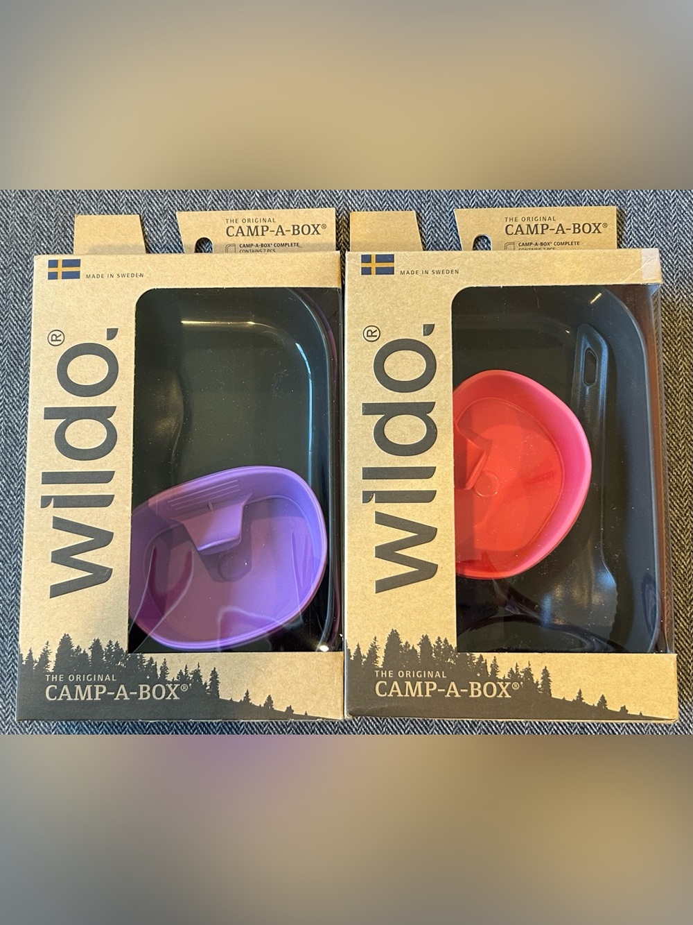 Two (2) Wildo Camp-A-Box Lights - 4 pcs - brand new - one pink, one light purple